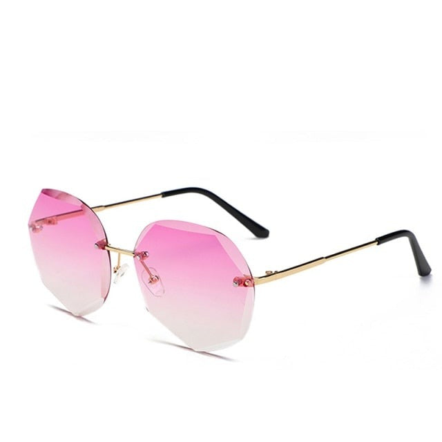 Fashion Tea Gradient Sunglasses Women Ocean Water Cut Trimmed Lens Metal Temples Sun Glasses Female UV400