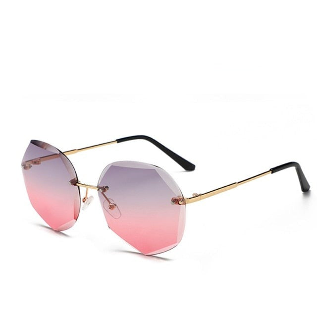 Fashion Tea Gradient Sunglasses Women Ocean Water Cut Trimmed Lens Metal Temples Sun Glasses Female UV400