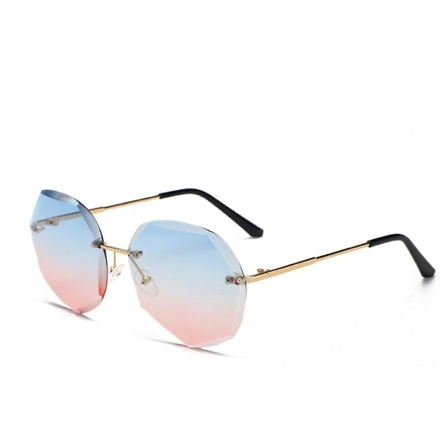 Fashion Tea Gradient Sunglasses Women Ocean Water Cut Trimmed Lens Metal Temples Sun Glasses Female UV400