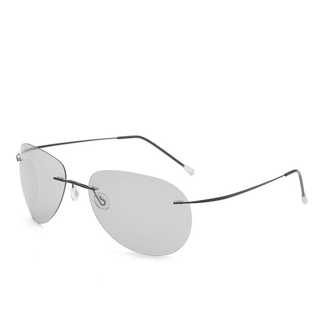 Men Ultralight Titanium Polarized Discolor Lens Sunglasses Rimless Aviation Style Sun Glasses