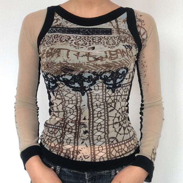E-girl Graphic Print T-shirt 2000s Retro Y2K Fairy Grunge Autumn Spring Crop Top Women Tee Shirt Female Harajuku Streetwear