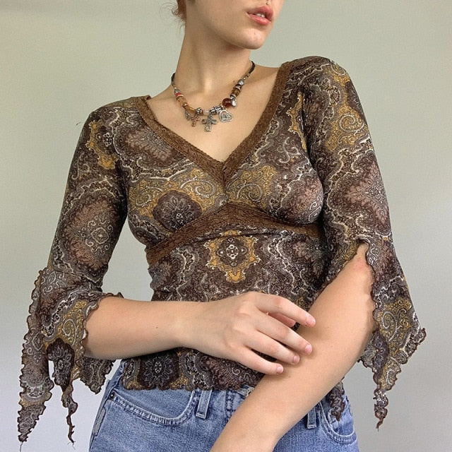 E-girl Graphic Print T-shirt 2000s Retro Y2K Fairy Grunge Autumn Spring Crop Top Women Tee Shirt Female Harajuku Streetwear