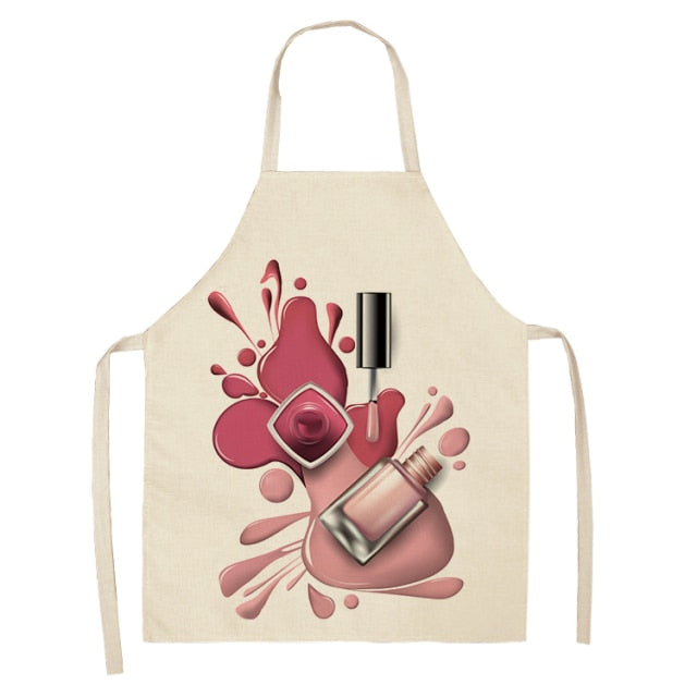 Nail Polish Lipstick Beauty Kitchen Women Apron Household Cleaning Cotton Linen Pinafore Salon Home Cooking Baking Adult BIb