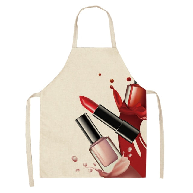 Nail Polish Lipstick Beauty Kitchen Women Apron Household Cleaning Cotton Linen Pinafore Salon Home Cooking Baking Adult BIb