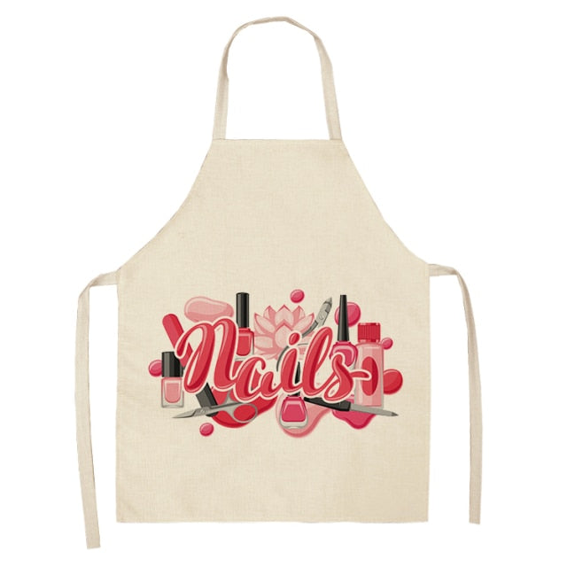 Nail Polish Lipstick Beauty Kitchen Women Apron Household Cleaning Cotton Linen Pinafore Salon Home Cooking Baking Adult BIb