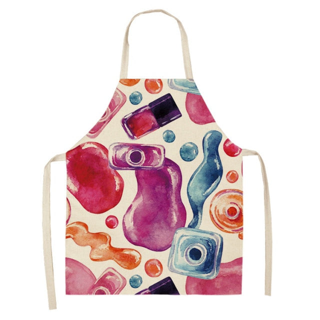 Nail Polish Lipstick Beauty Kitchen Women Apron Household Cleaning Cotton Linen Pinafore Salon Home Cooking Baking Adult BIb