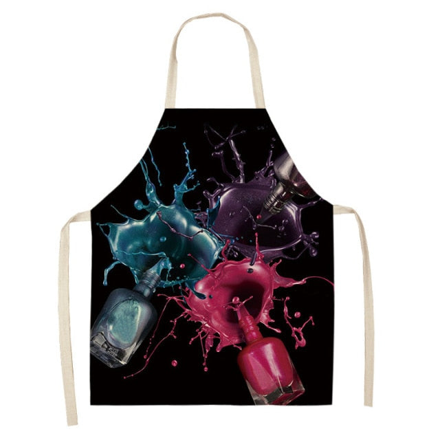 Nail Polish Lipstick Beauty Kitchen Women Apron Household Cleaning Cotton Linen Pinafore Salon Home Cooking Baking Adult BIb