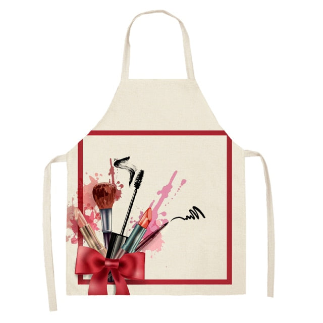 Nail Polish Lipstick Beauty Kitchen Women Apron Household Cleaning Cotton Linen Pinafore Salon Home Cooking Baking Adult BIb