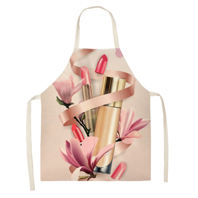 Nail Polish Lipstick Beauty Kitchen Women Apron Household Cleaning Cotton Linen Pinafore Salon Home Cooking Baking Adult BIb