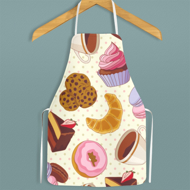 Hamburger and Sweet Food Printed Apron Waterproof Oil-proof For Femme Men Wipeable Household Tablier Cuisine Baking Accessory