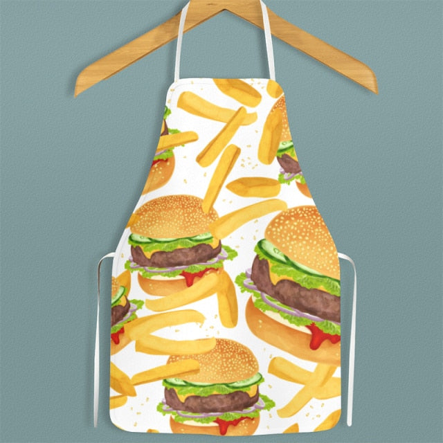 Hamburger and Sweet Food Printed Apron Waterproof Oil-proof For Femme Men Wipeable Household Tablier Cuisine Baking Accessory