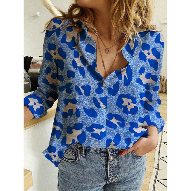 All-match Long Sleeve Casual Blouse Female Plus Size 5XL Vintage Leopard Printed Shirts