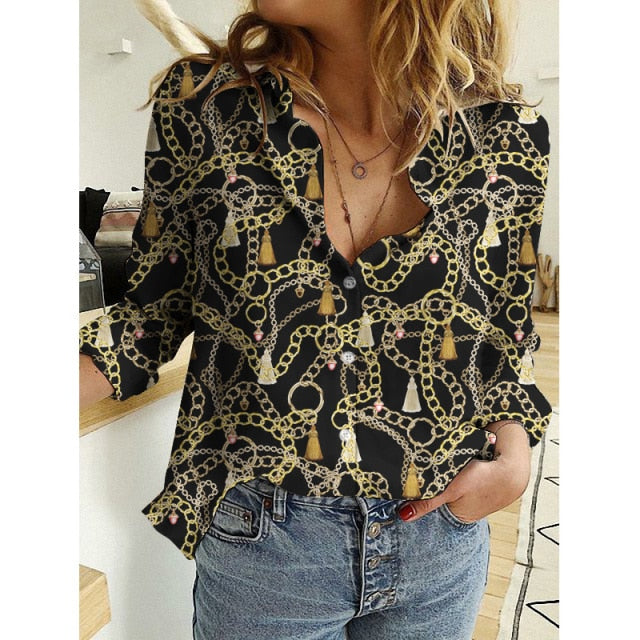 All-match Long Sleeve Casual Blouse Female Plus Size 5XL Vintage Leopard Printed Shirts