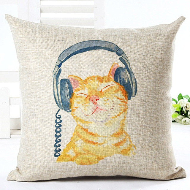 Cute Lovely Cat Decorative Cushion Cover Cotton Linen Square Throw Pillow Cover 45x45CM Pillow Case Home Office Car Sofa Decor