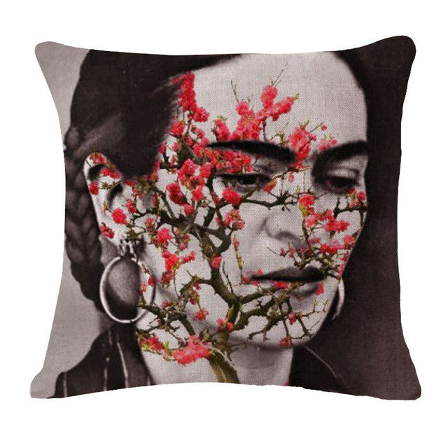 Square 18" Cushion Cover Frida Kahlo Colorful Flowers Pillowcase Woven Pillow Covers Polyester&Linen Home Decor Drop