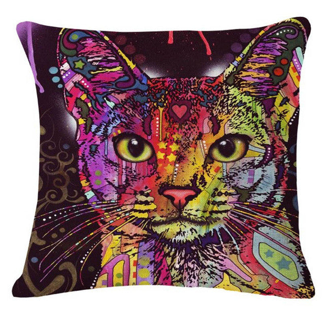 Cartoon Style Decor Cotton Linen Cushion Multicolor Cat Pattern Print Sofa Throw Pillow Home Decor Square