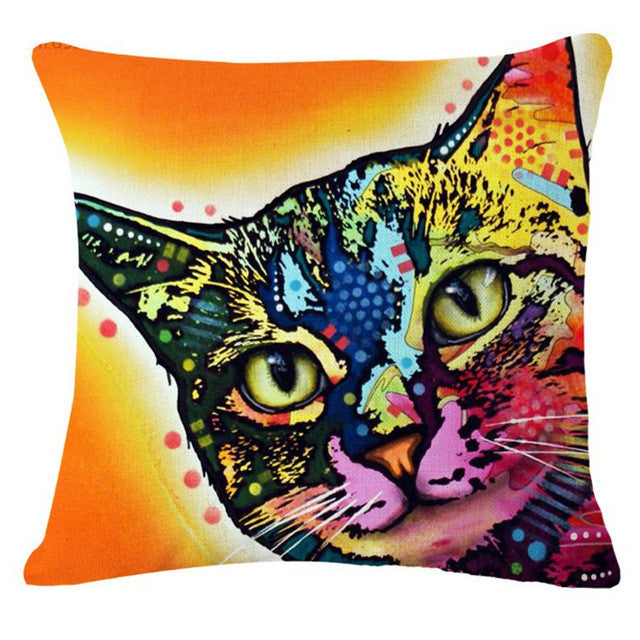 Cartoon Style Decor Cotton Linen Cushion Multicolor Cat Pattern Print Sofa Throw Pillow Home Decor Square