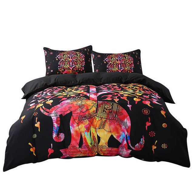Black Bedding Set Black and Red Boho Duvet Cover and Pillowcase Indian Style Print Exotic Bedclothes Multi Sizes