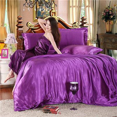 arrive imetated silk bedding set home textile bed linen set clothing of bed bedcloth soft silky bedding full queen king size