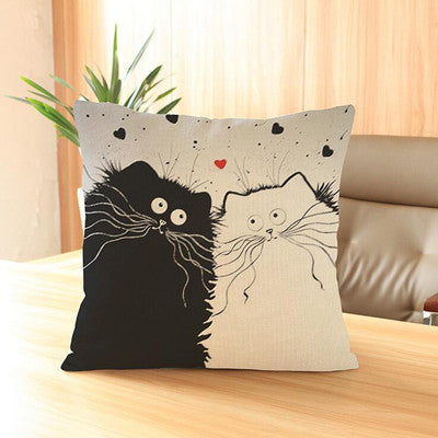 Home Decorative Pillow Cases Cartoon Black White Cats Printed Throw Pillow Cases Household Textile Supplies YLL753