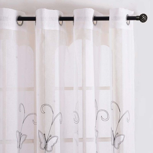 Modern Luxury Embroidered Shaggy Butterfly Sheer Voile Curtains for Living Room Bedroom Kitchen Tulle Window