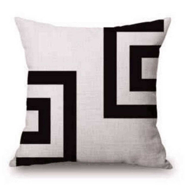 Pillow Case Black and White Pattern Pillowcase Cotton Linen Printed 18x18 Inches Geometry Euro Pillow Covers