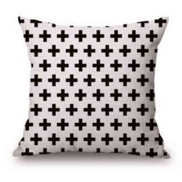 Pillow Case Black and White Pattern Pillowcase Cotton Linen Printed 18x18 Inches Geometry Euro Pillow Covers
