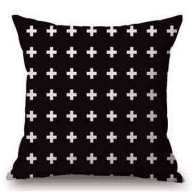 Pillow Case Black and White Pattern Pillowcase Cotton Linen Printed 18x18 Inches Geometry Euro Pillow Covers