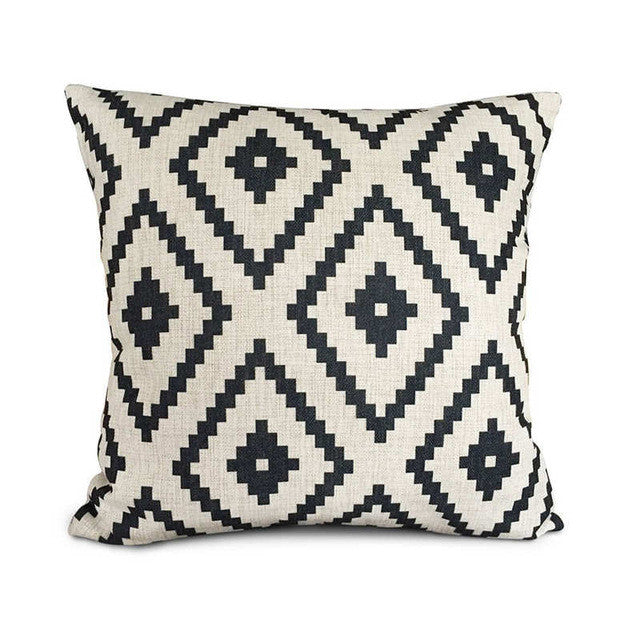 Pillow Case Black and White Pattern Pillowcase Cotton Linen Printed 18x18 Inches Geometry Euro Pillow Covers