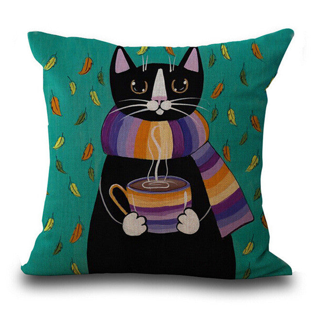 18inch Fashion Cats Cotton Linen Pllow Case Waist Pillow Cover Cool Cat Design Pillowcase For Home el