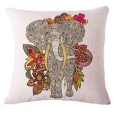 Colorful India Elephant Cotton Linen Pillow Case 18 inch Square Chair Waist Pillow Cover Home Garden Textile