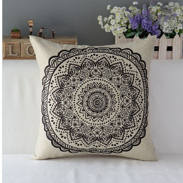 Vintage Floral Cotton Linen Throw Pillow Case Cover Bed Decorative Cushion Home Office Pillowcase Pillowslip Black and White