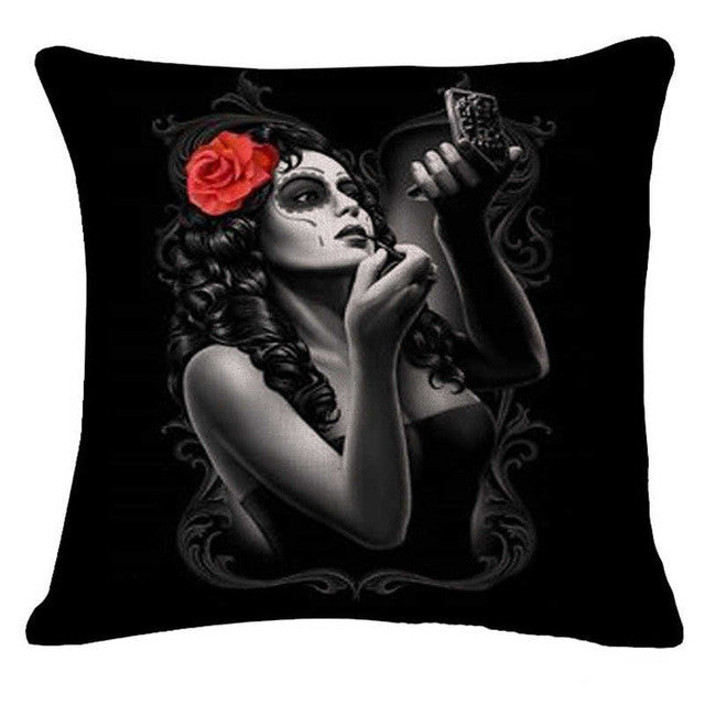 Skull Pillowcase Punk Skull Halloween Pillow Case Lovers Terror Crown Sugar Skull Skeleton 18x18 inches Throw Pillow Decorative