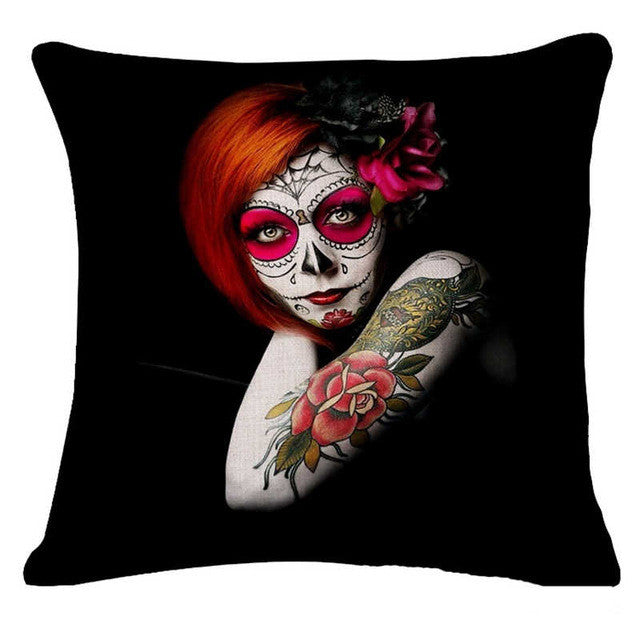 Skull Pillowcase Punk Skull Halloween Pillow Case Lovers Terror Crown Sugar Skull Skeleton 18x18 inches Throw Pillow Decorative