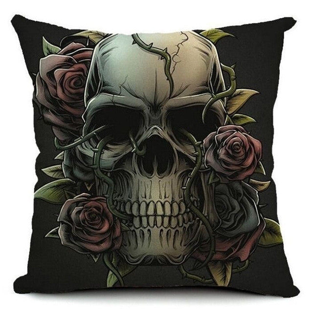 Skull Pillowcase Punk Skull Halloween Pillow Case Lovers Terror Crown Sugar Skull Skeleton 18x18 inches Throw Pillow Decorative
