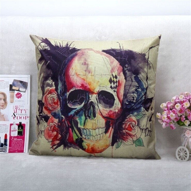Skull Pillowcase Punk Skull Halloween Pillow Case Lovers Terror Crown Sugar Skull Skeleton 18x18 inches Throw Pillow Decorative