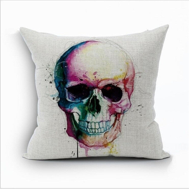 Skull Pillowcase Punk Skull Halloween Pillow Case Lovers Terror Crown Sugar Skull Skeleton 18x18 inches Throw Pillow Decorative