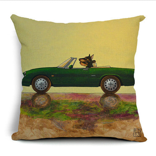 45X45CM Decorative Pillow Covers Lovely Cartoon Dog Driving Almofadas Linen Pillow Case Christmas Decorative Linen