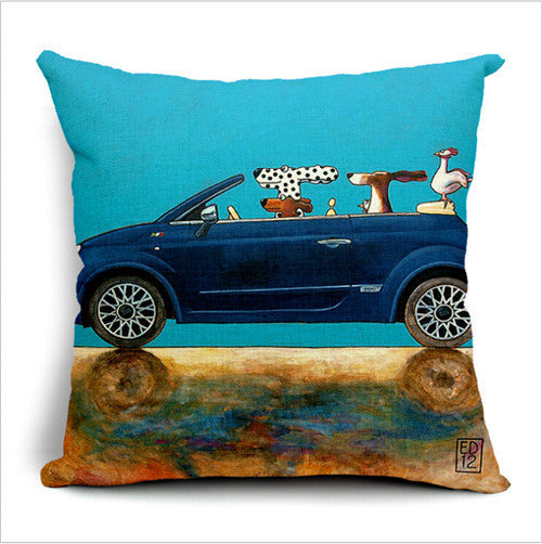 45X45CM Decorative Pillow Covers Lovely Cartoon Dog Driving Almofadas Linen Pillow Case Christmas Decorative Linen