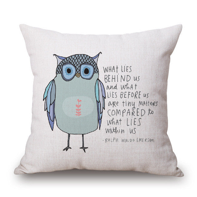 Square 18" Owl Linen Pillow Covers Pattern Decorative Love Pillow Covers Home Pillow Dec oration Colored Pillow Cases