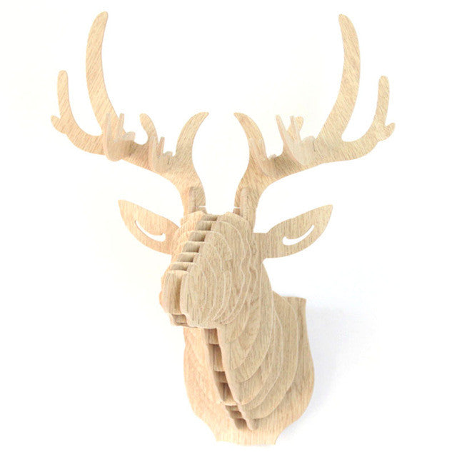 3D Puzzle Wooden DIY Creative Model Wall Hanging Deer Head Elk Wood Gift Craft Home Decoration Animal Wildlife