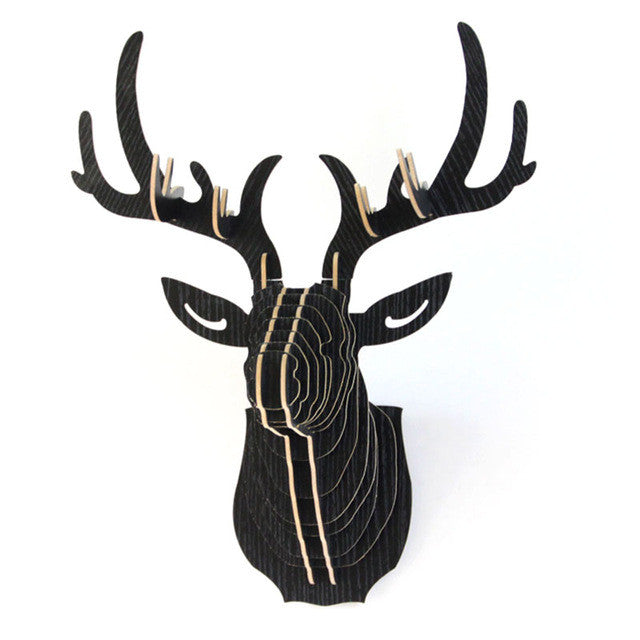3D Puzzle Wooden DIY Creative Model Wall Hanging Deer Head Elk Wood Gift Craft Home Decoration Animal Wildlife