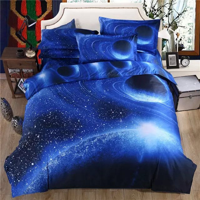 4/3pcs Galaxy 3D Bedding Sets Universe Outer Space Duvet cover Bed Sheet / Fitted Bed Sheet pillowcase Twin queen king