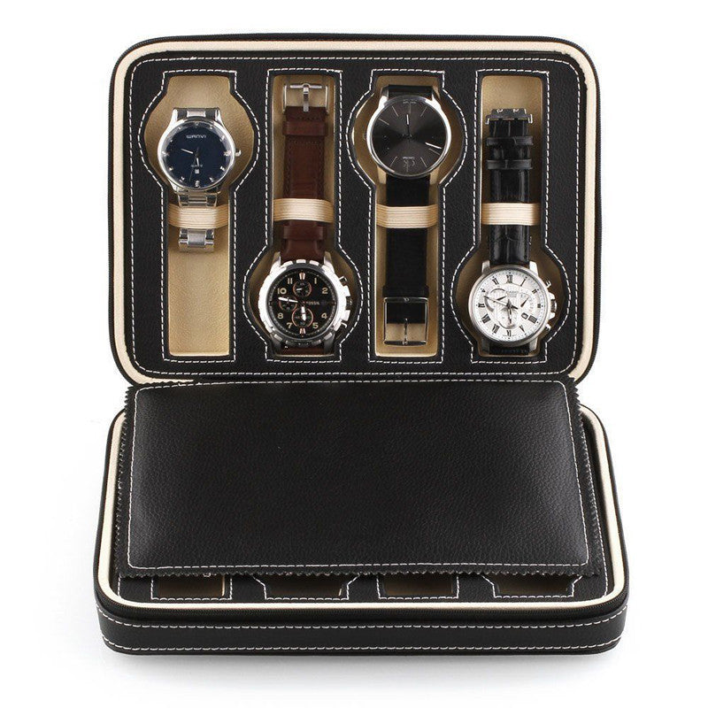 8 Grids Watch Leather Box Storage Showing Watches Display Storage Box Case Tray Zippered Travel Watch Collector Case