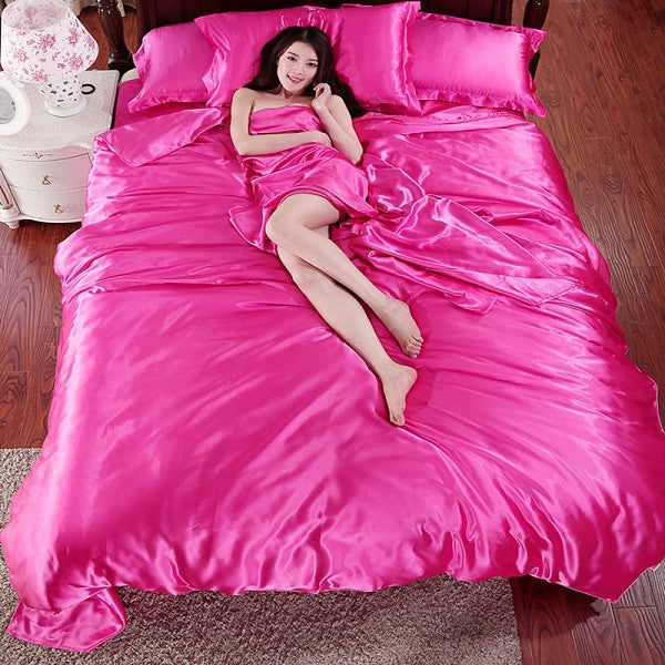 HOT! 100% pure satin silk bedding set,Home Textile King size bed set,bedclothes,duvet cover flat sheet pillowcases Whole