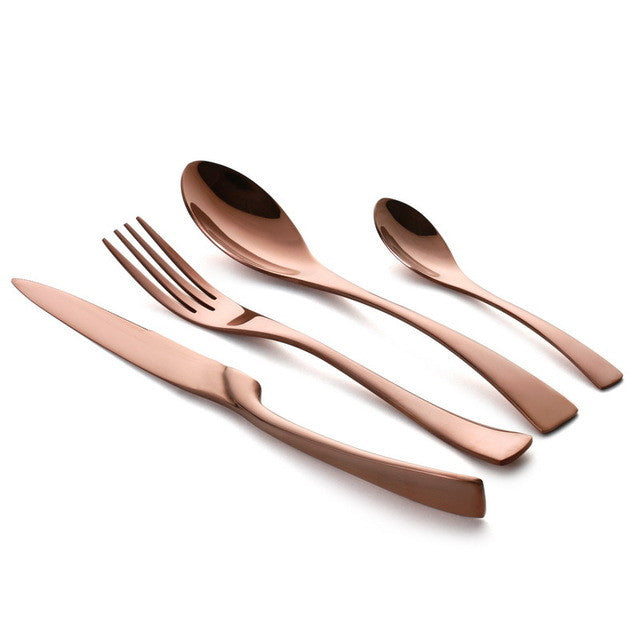 4Pcs/set Rose Gold Cutlery Set Stainless Steel Flatware Western Food Tableware Sets Fork Knife Spoon Tea Spoon Dinnerware Set