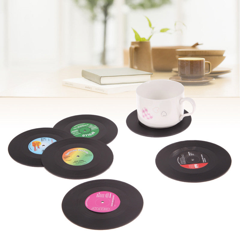 6Pcs/set Table Cup Mat Home Creative Decor Coffee Drink Placemat Tableware Spinning Retro Vinyl CD Record Drinks Coasters