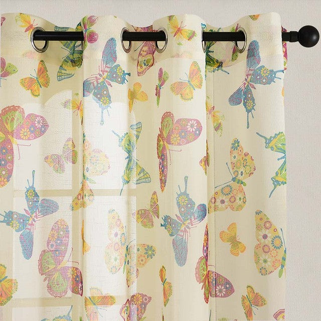 Top Finel Butterfly Sheer Curtain for Living Room Kitchen Tulle Curtains Bedroom Window Faux Linen Curtains Children Girls Room