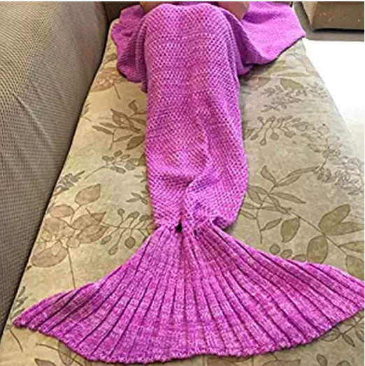 CAMMITEVER 4 Sizes Yarn Knitted Mermaid Tail Blanket Soft Sleeping Bed Handmade Crochet Anti-Pilling Portable Blanket For Spring