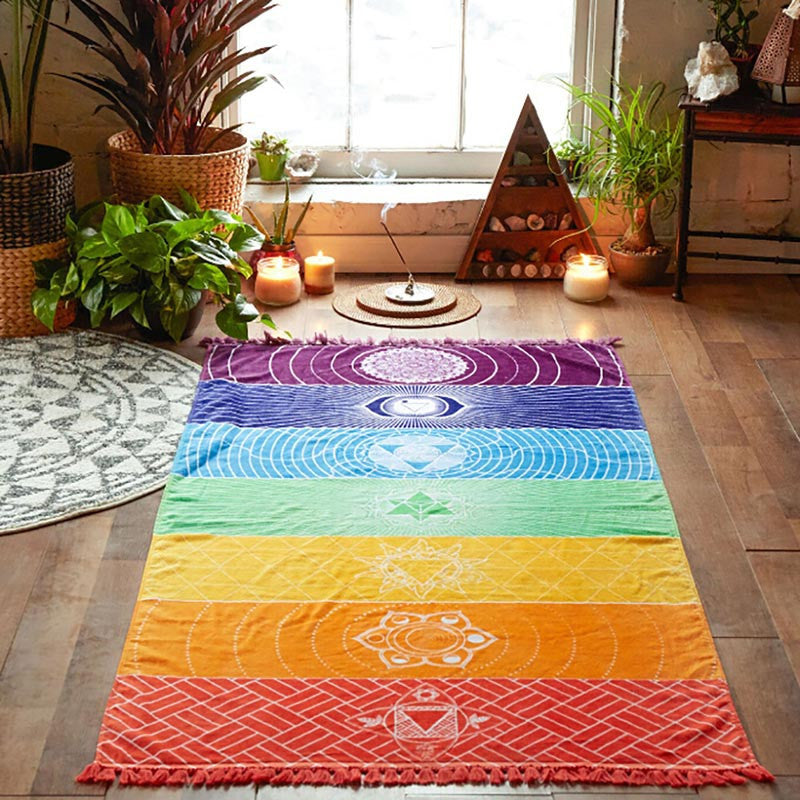 Bohemia Wall Hanging India Mandala Blanket 7 Chakra Colored Tapestry Rainbow Stripes Travel Summer Boho Beach Towel Yoga Mat
